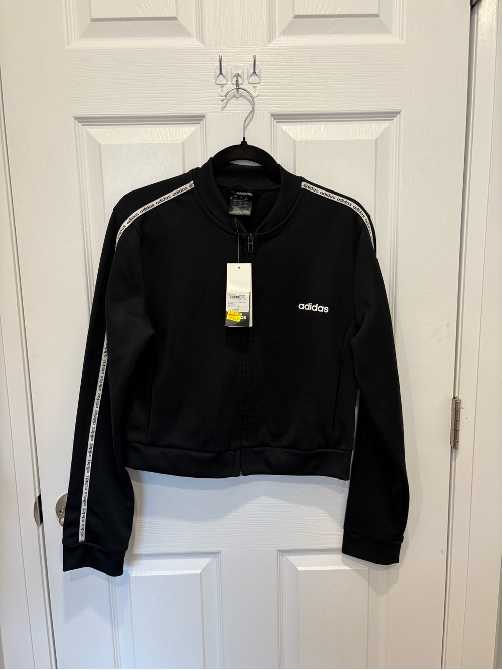 adidas Black Track Top with White Logo and Shoulder Tape #1120